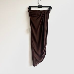 Gauge 81 chocolate brown silk wrap style Paita high slit midi skirt